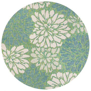 Zinnia Modern Floral Textured Weave Indoor/outdoor Round Rug